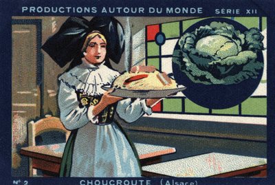 Producciones alrededor del mundo: chucrut en Alsacia. Cromolitografía de 1933 en 