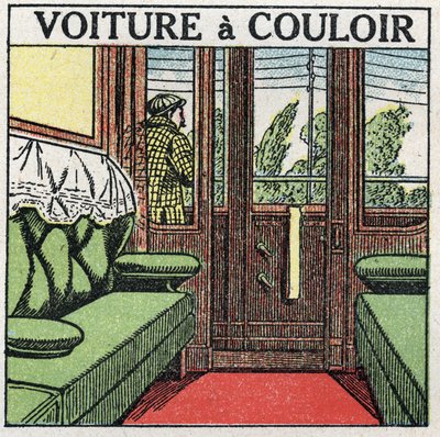 Ferrocarriles: vagón corredor. Ilustración anónima de 1925. Colección privada. de Anonymous Anonymous