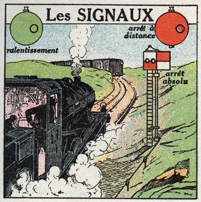 Ferrocarriles: señales utilizadas para garantizar la seguridad del tráfico. Ilustración anónima de 1925. Colección privada. de Anonymous Anonymous