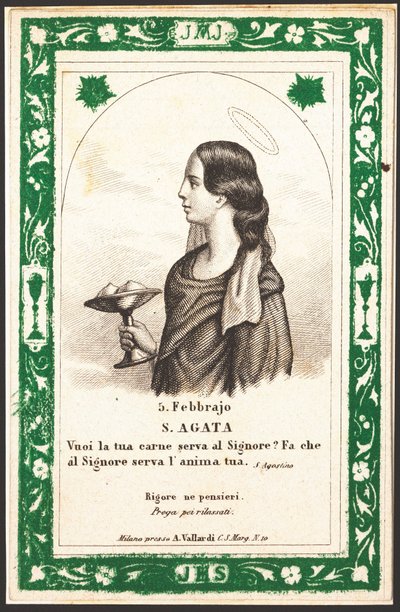 Representación de Santa Águeda. Imagen piadosa. Postal. Principios del siglo XX. Colección privada de Anonymous Anonymous