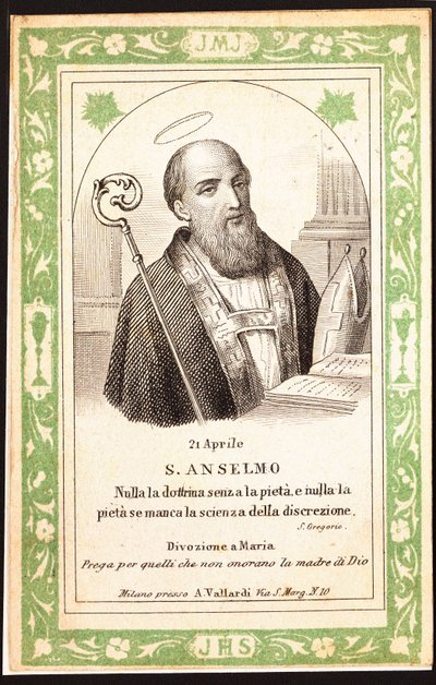 Representación de San Anselmo. Imagen piadosa. Postal. Principios del siglo XX. Colección privada de Anonymous Anonymous