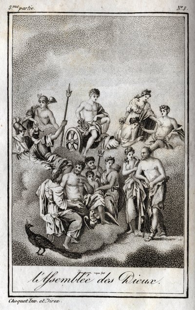 Representación de la Asamblea de los Dioses en el monte Olimpo o los Doce Olímpicos. Grabado de 1819 en “Cartas a Emilie sobre la mitología” por Charles Albert Demoustier (1760-1801). Colección privada. de Anonymous Anonymous