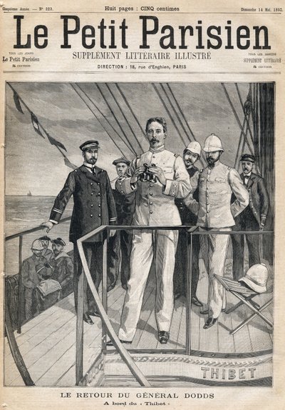 Regreso del General Alfred Dodds (1842-1922) de la expedición de Dahomey a bordo del Thibet. Uno del periódico "Le Petit Parisien" el 14/05/1893. de Anonymous Anonymous