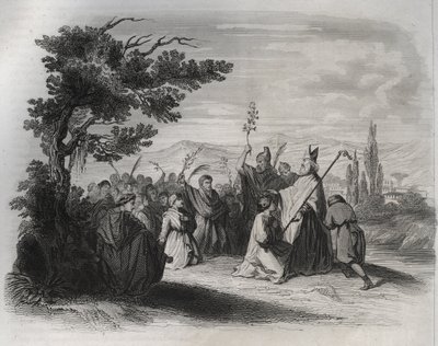 San Hilario de Poitiers (310-368) regresando del exilio. Grabado de 1846 en 