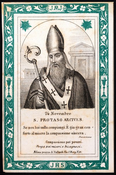 San Protasio, obispo de Milán Imagen piadosa. Postal. Principios del siglo XX. Colección privada de Anonymous Anonymous