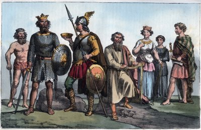 Guerrero sajón y anglosajones - Guerrero sajón y los anglosajones - grabado de “Usi e Costumi di Tutti i Popoli dell