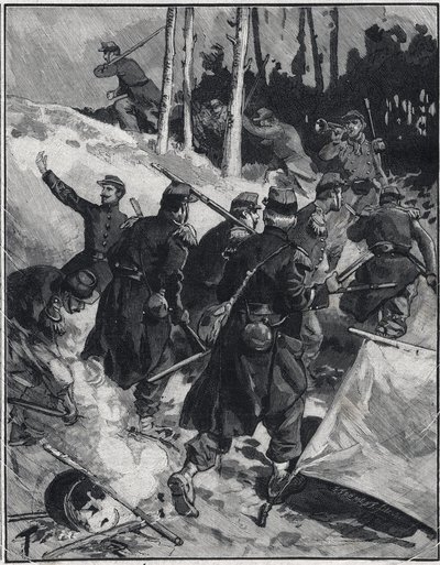 Escena de la novela de Emile Zola (1840-1902) "La Debacle". Grabado en "Le petit parisien" el 28/02/1892. Colección privada de Anonymous Anonymous