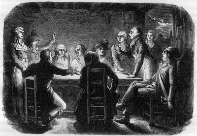 Conciliábulo secreto en Charenton - Conspiración de Charenton mayo de 1793 - Los girondinos acusaron a Georges Jacques Danton de conspirar con la Comuna de París (estuvieron presentes durante la reunión Georges Danton, Maximilien de Robespierre, Claude Bas de Anonymous Anonymous