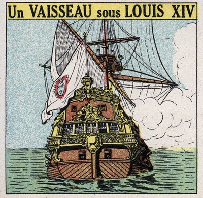 Barcos y naves: un barco bajo Luis XIV (1638-1715). Ilustración anónima de 1925. Colección privada. de Anonymous Anonymous