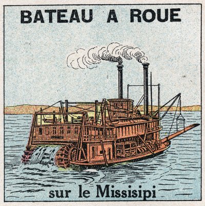 Barcos y naves: barco de ruedas en el Mississippi. Ilustración anónima de 1925. Colección privada. de Anonymous Anonymous