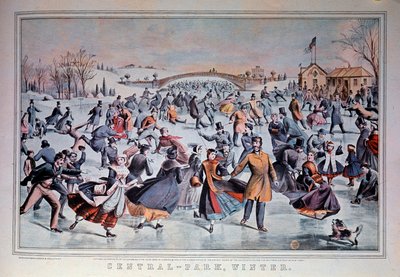 Patinaje en el lago congelado de Central Park en Nueva York, EE.UU. (siglo XIX) de Anonymous Anonymous