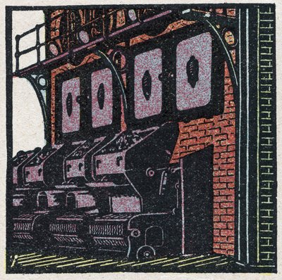 Generadores de vapor: batería de calderas. Ilustración anónima de 1925. Colección privada. de Anonymous Anonymous