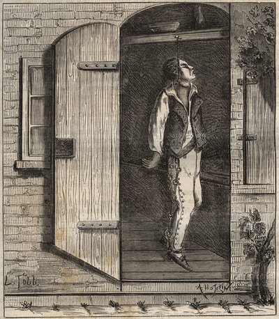 Suicidio en el Bagne de Rochefort en 1840. Grabado en “Histoire des bagnes depuis leur création à nos jours” (1877) por Pierre Zaccone (1817-1895). Colección privada. de Anonymous Anonymous