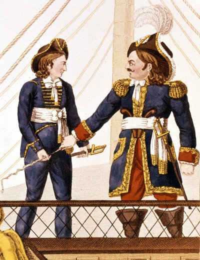 Surcouf a bordo de su barco Emile. Grabado popular, principios del siglo XIX, París de Anonymous Anonymous
