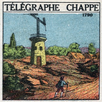 Telégrafo: telégrafo de Claude Chappe (1765-1805) en 1790. Ilustración anónima de 1925. Colección privada. de Anonymous Anonymous