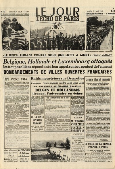 La Batalla de Bélgica o Campaña Belga - campaña de 18 días - invasión alemana de Bélgica durante la Segunda Guerra Mundial - Diario “Le Jour. L