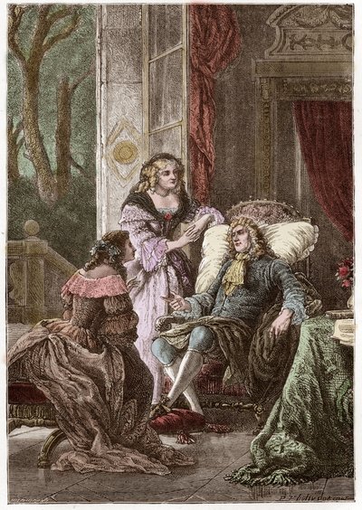 El Duque François de La Rochefoucauld (1613-1680), la Marquesa Madame de Sévigné (1626-1696) y la Condesa de La Fayette (1634-1693), escritores franceses - Grabado por Hildebrand después de P. Philippoteaux de Anonymous Anonymous