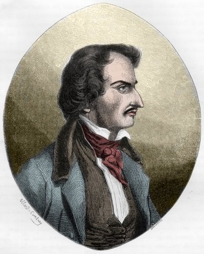 El poeta y asesino francés, Pierre Francois Lacenaire (Lacenaire) - Pierre Francois Lacenaire (1803-1836), dandy, poeta, hombre de letras francés - Grabado de 1863 en “Le Livre Rouge - Histoire De L