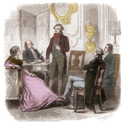 Los Girondinos en casa de Madame Roland - Reunión de los Girondinos en casa de Madame Roland (Manon (Jeanne Marie) Roland Philipon) (1754-1793) - Grabado en “Histoire des Girondins” de Alphonse de Lamartine (1790-1869) 1865-1866 - Colección privada de Anonymous Anonymous