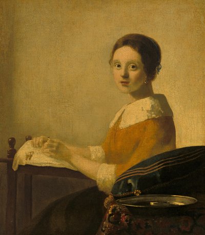 La encajera, c.1925 (óleo sobre lienzo) de Anonymous Anonymous
