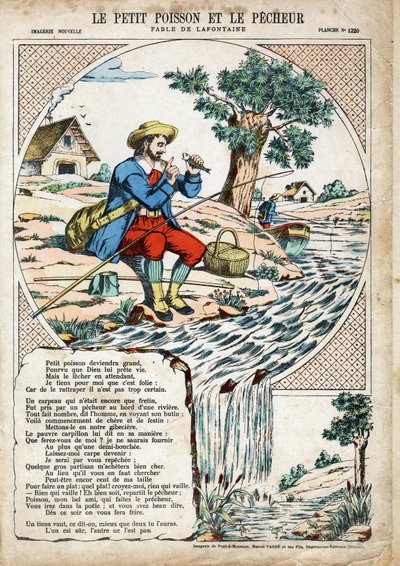 El Pequeño Pez y el Pescador. Ilustración anónima para Las Fábulas de Jean de La Fontaine (1621-1695). Imaginación de Pont-a-Mousson, circa 1880. Colección privada. de Anonymous Anonymous