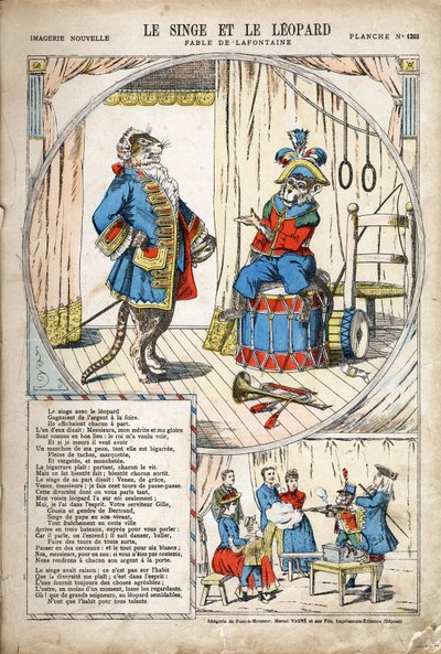 El mono y el leopardo. Ilustración anónima para Les Fables de Jean de La Fontaine de Anonymous Anonymous