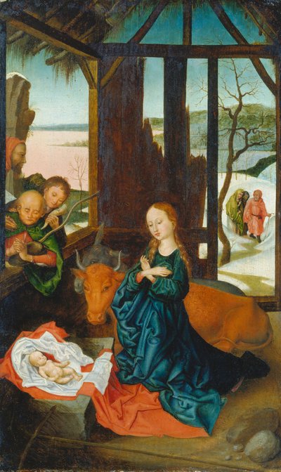 La Natividad, c.1500-20 (técnica mixta sobre madera de roble) de Anonymous Anonymous