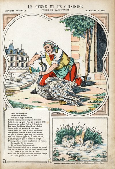 El Cisne y el Cocinero. Ilustración anónima para Las Fábulas de Jean de La Fontaine (1621-1695). Imaginación de Pont-a-Mousson, circa 1880. Colección privada. de Anonymous Anonymous