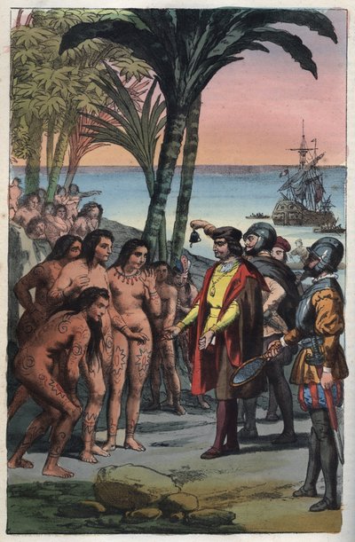 La llegada del explorador Cristóbal Colón (1451-1506) a América de Anonymous Anonymous