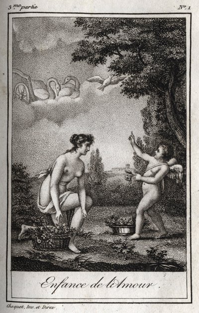 La infancia del Amor. Grabado de 1819 en "Lettres a Emilie sur la mythologie" por Charles Albert Demoustier (1760-1801). Colección privada. de Anonymous Anonymous