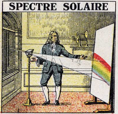 Los colores: espectro solar estudiado por Isaac Newton. Ilustración anónima de 1925. Colección privada. de Anonymous Anonymous