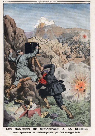 Los peligros de informar en la guerra: “dos reporteros corresponsales en países en guerra arriesgando sus vidas” ilustración de “Le Petity Journal” 03/11/1912 Colección privada. de Anonymous Anonymous