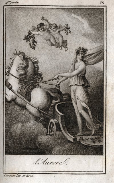El amanecer (Apolo guía el carro del sol). Alegoría del amanecer. Grabado de 1819 en “Cartas a Emilie sobre la mitología” por Charles Albert Demoustier (1760-1801). Colección privada. de Anonymous Anonymous