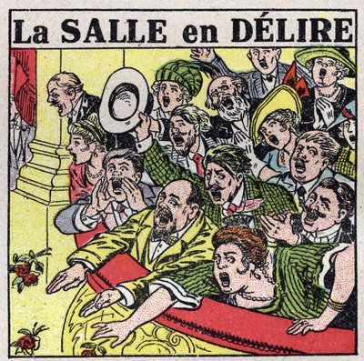 Los efectos de la música: espectadores de un teatro expresando su alegría con gritos, aplausos y flores. Ilustración anónima de 1925. Colección privada. de Anonymous Anonymous