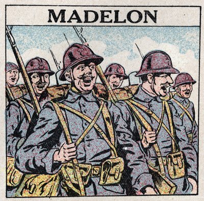 Los efectos de la música: la canción francesa “La Madelon” da coraje a los militares. Ilustración anónima de 1925. Colección privada. de Anonymous Anonymous