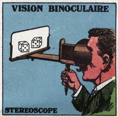 El ojo: visión binocular. Uso de un estereoscopio para ver en relieve. Ilustración anónima de 1925. Colección privada. de Anonymous Anonymous