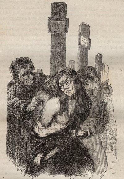 La marca en el bagne de Rochefort en el siglo XIX. Grabado en "Histoire des bagnes depuis leur création à nos jours" (1877) por Pierre Zaccone (1817-1895). Colección privada de Anonymous Anonymous