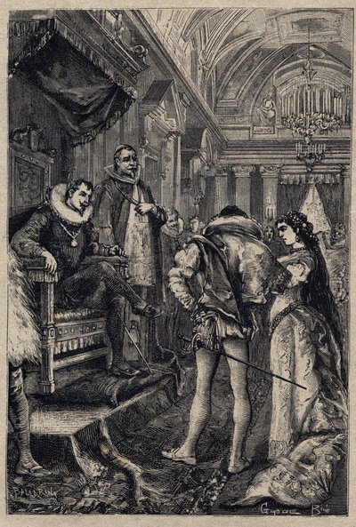 El matrimonio de Giulia Farnese con Orsino Orsini en la casa de Rodrigo Borgia 1489 - grabado de 