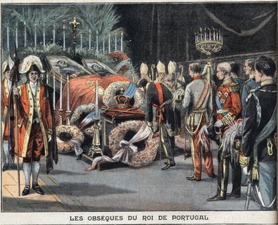 Los funerales del Rey de Portugal Carlos I (1863-1908) asesinado el 1 de febrero de 1908. Grabado del periódico "Le Petit Parisien", el 23/02/1908. Colección privada. de Anonymous Anonymous