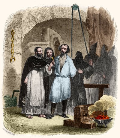 La cuestión de la cuerda en el siglo XVI. Ilustración en “Misterios de la Inquisición y Otras Sociedades Secretas de España” por Victor de Fereal, Suberwick, Manuel Galo de Cuendias. Publicado por P. Boizard de Anonymous Anonymous