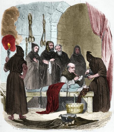 La cuestión del agua: Pedro de Arbues (1441/1442 - 1485) interroga bajo tortura a una joven que supuestamente indujo a su hermana a convertirse al luteranismo. de Anonymous Anonymous