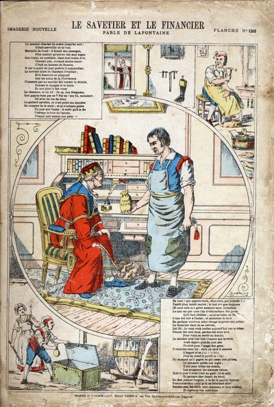 El ahorrador y el financiero. Ilustración anónima para Les Fables de Jean de La Fontaine de Anonymous Anonymous