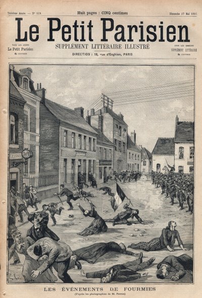 El tiroteo de Fourmies en Nord Pas de Calais por la infantería sobre los trabajadores huelguistas (1 de mayo). de Anonymous Anonymous