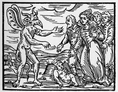 Los hechiceros presentan un niño al diablo - Compendium Maleficarum, trata sobre brujas, su maldad y sus sortilegios por Francesco Maria Guazzo (1608) Colección Privada de Anonymous Anonymous