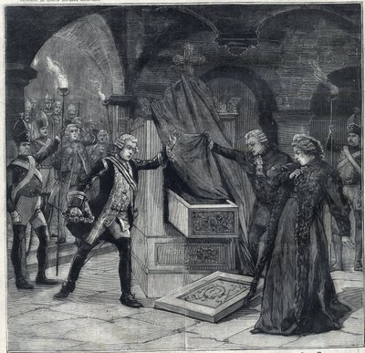 La etapa de las bodegas en la obra "Catherine de Rusia" en el teatro de Cathelet Paul Ginisty (1855-1932) y Charles Samson (1894-1895). Grabado en "Le Petro Parisien" de Anonymous Anonymous