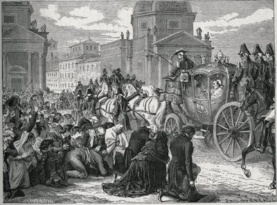 La entrada triunfal del Papa Pío VII (Pio) (1742-1823) en Roma el 24 de mayo de 1814. Grabado del siglo XIX. Colección privada. de Anonymous Anonymous