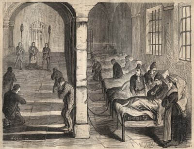 El viático en el bagne de Toulon en el siglo XIX. Grabado en “Histoire des bagnes depuis leur création à nos jours” (1877) de Pierre Zaccone (1817-1895). Colección privada. de Anonymous Anonymous