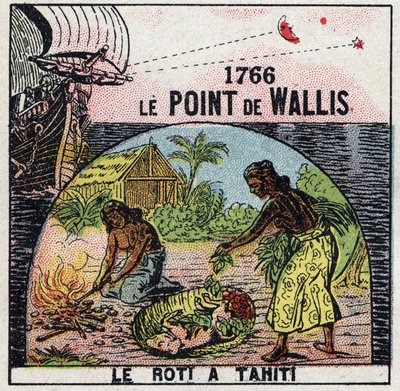 Tiempo: el punto de Samuel Wallis (1728-1795) en 1766 permitiendo conocer la longitud del punto donde se encontraba en relación con la distancia entre las estrellas y la luna. Ilustración anónima de 1925. Colección privada. de Anonymous Anonymous