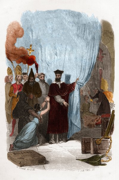 Tomás de Torquemada (1420-1498), monje dominico organizador de la Inquisición en España. Grabado en color del siglo XIX. Ilustración en "Misterios de la Inquisición y Otras Sociedades Secretas de España" por Victor de Fereal, Suberwick, Manuel Galo de Anonymous Anonymous