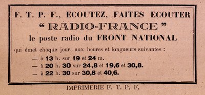 Tracto de la FFI-FTPF llamando a escuchar Radio France, "la estación de radio del Frente Nacional" de Anonymous Anonymous